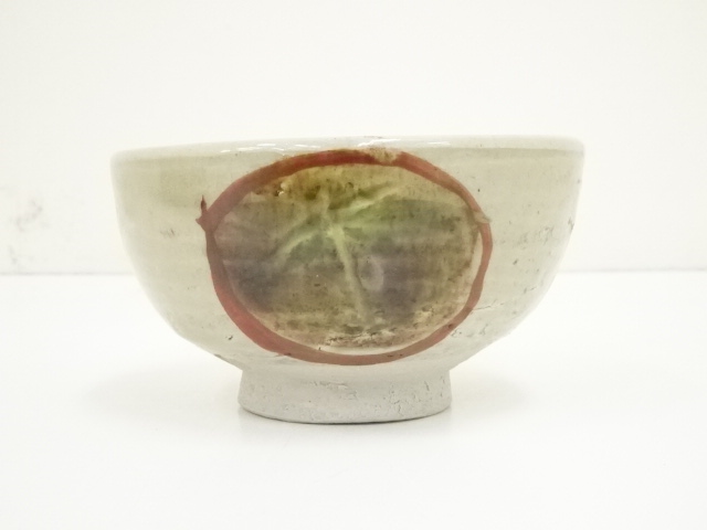 Ｓ１１５　茶碗　『琉球焼』『小橋川仁王造』『赤絵茶碗』　抹茶碗　共箱　茶道具 道具 ] - 道具 琉球焼 小橋川仁王造 赤絵茶碗（共箱） | ネット
